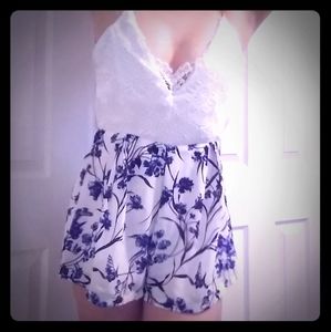 Sexy backless white and navy lace summer Romper